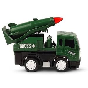 NWOT Green Friction Toy Missile Launcher Truck Friction Pull Back Push & Go